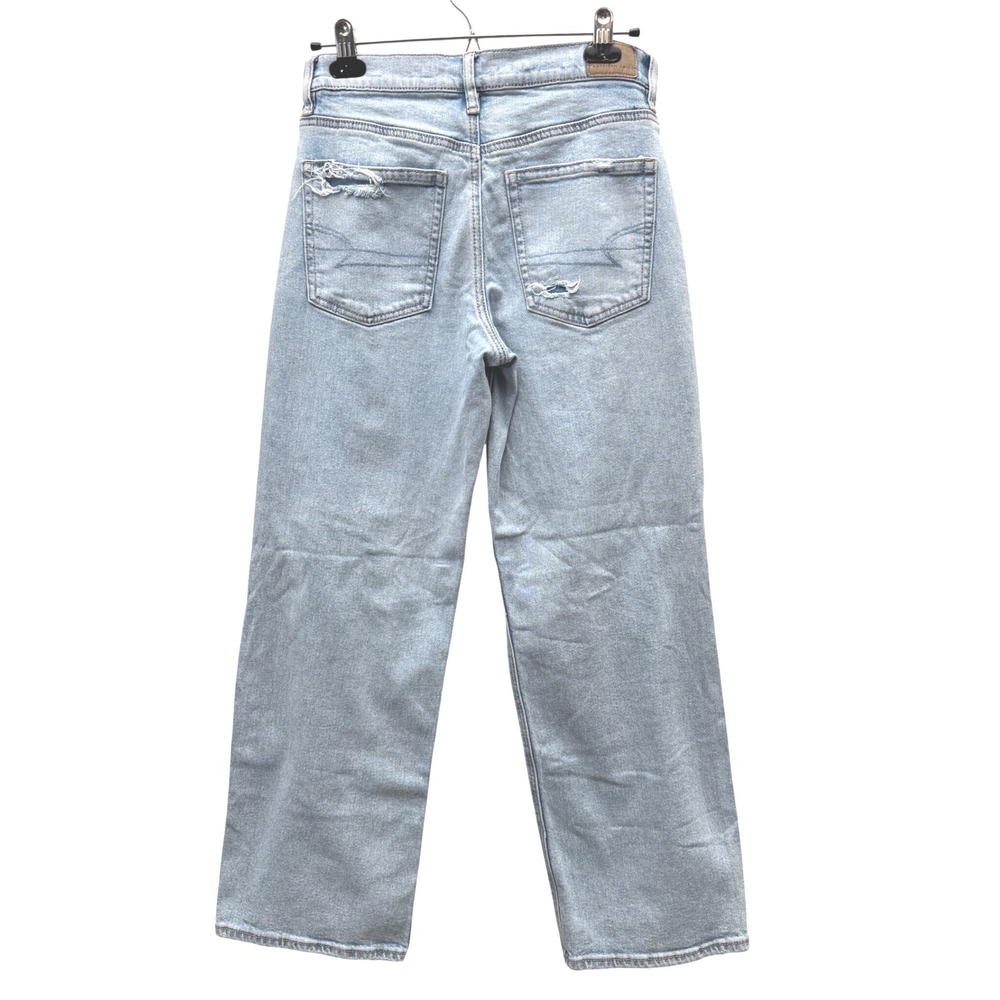 American Eagle Stovepipe Distressed Straight Leg Light Wash Blue Size 4 Jeans - Picture 3 of 7
